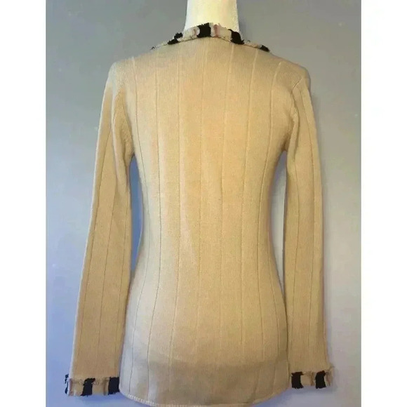 CHANEL Cashmere Cardigan 36 Small S Long Sweater Fringe Striped Front 2 Pockets - Picture 7 of 11